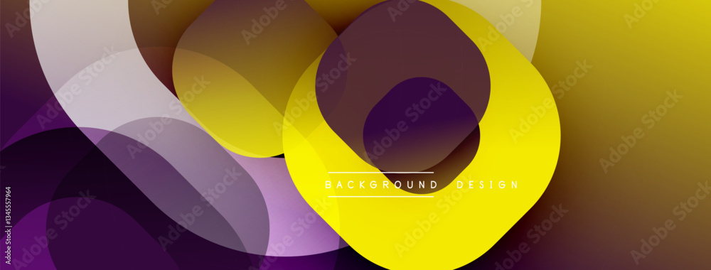 Fototapete Circular abstract design with overlapping translucent circles and round shapes, blending gradients and smooth curves, creating depth, contrast, and a dynamic visual effect