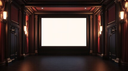 Elegant Home Theater Room Design: Dark Wood, Red Accents, and a Large Screen