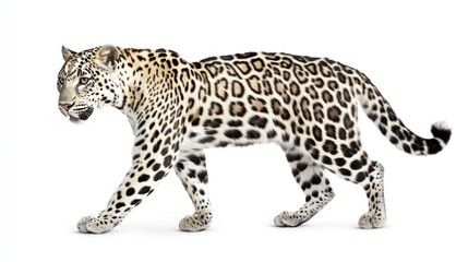 Fototapeta premium Isolated Leopard Walking, Wildlife, Profile View, Studio Shot, Stock Photo
