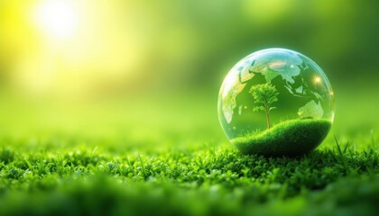 Crystal balls on green grass