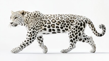 Studio shot of a walking snow leopard
