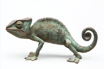 Obraz premium very detailed close-up portrait of a colorful chameleon on a white background