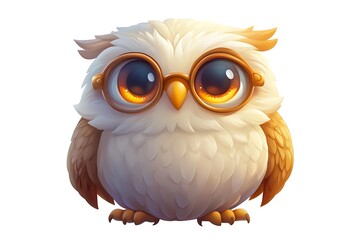 Fototapeta premium Cartoon owl with glasses on white background for educational or commercial use