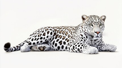 Fototapeta premium Albino Leopard Lying on White Background. Possible Use Stock photo