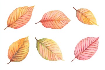 Obraz premium Set of watercolor Zelkova Leaves hand drawn on a white background