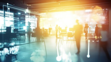 Futuristic collaborative workspace enhanced with augmented reality interface