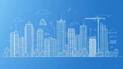 Blueprint City Skyline. City Construction