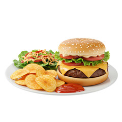 Juicy Cheeseburger Meal on Transparent  background