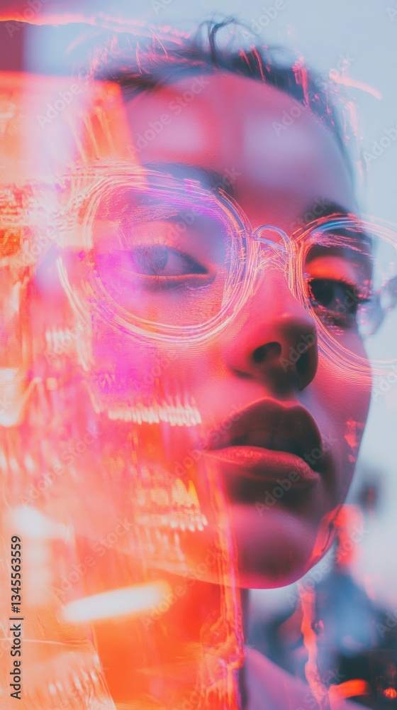 Poster cyberpunk wellness fusion immersive digital portrait exploring gen z aesthetic with translucent eyew