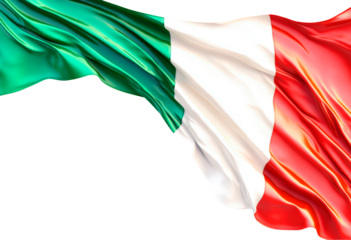 The flag of Italy waving in the wind isolated on transparent background