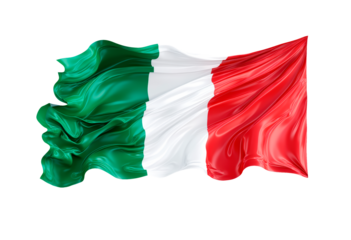 The flag of Italy waving in the wind isolated on transparent background