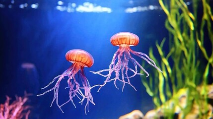 Obraz premium Two jellyfish in aquarium