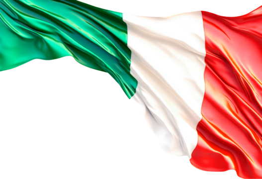 The flag of Italy waving in the wind isolated on transparent background