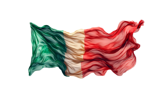 Italian flag waves in the air isolated on transparent background