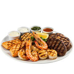 Grilled Seafood & Steak Platter on Transparent  background