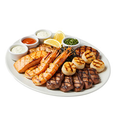 Grilled Seafood & Steak Platter on Transparent  background