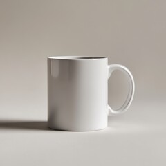 Obraz premium Empty white coffee mug on neutral background product photography minimalist style studio setting close-up perspective