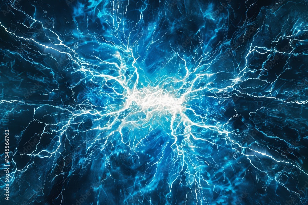 Leinwandbilder electric discharges illuminate a vibrant blue network of energy, showcasing dynamic movement in a te