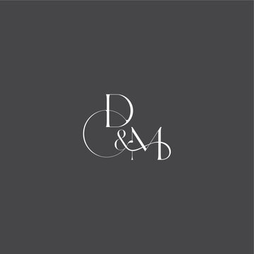 luxury curvy style DM initial with line monogram wedding logo concept letter