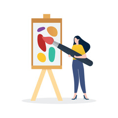 Woman artist painting colorful abstract modern art on canvas