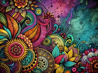 Grunge Doodle Background with Copy Space - Abstract Artistic Texture