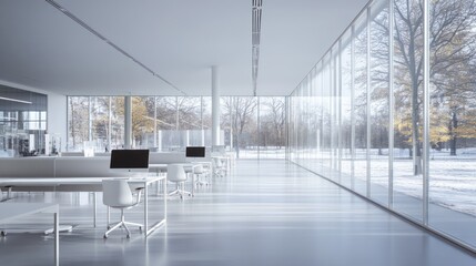 Obraz premium Modern office space with winter scenery