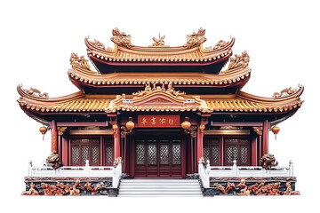 Naklejka premium Illustration of Traditional Chinese Pagoda Temple with Red and Gold Decor on Transparent Background a Cultural Architectural Building