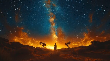 Stargazing adventure desert landscape night sky photography cosmic environment silhouette viewpoint awe-inspiring concept