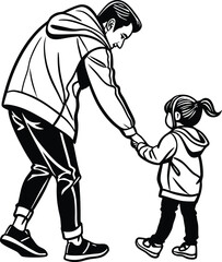 father and son hand bonding vector illustration