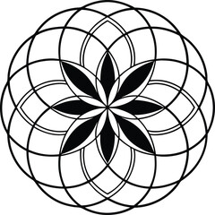 Fototapeta premium Black and White Mandala Silhouette, Vector Art, Generative AI Designs