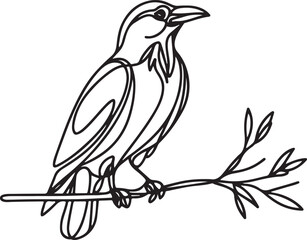 Elegant Line Art of Crow Sitting on Branch