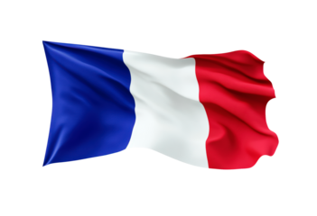 French flag waving in the air isolated on transparent background