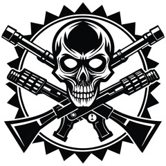 Set of Skull Logos & Vintage Sniper Gun Icons: Tactical Vector Design
