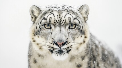 Obraz premium Close-up snow leopard in winter scene, nature photography, wildlife portrait