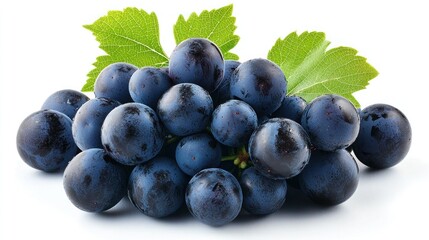 Fototapeta premium Isolated against a white backdrop are fresh red grapes with stems.