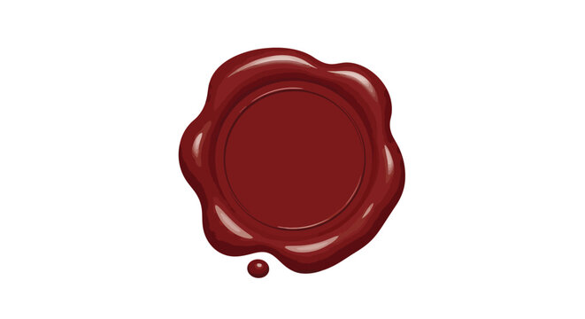 Wax seal stamp impression in rich red color on a white background