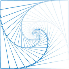 Abstract circle with lines as a spiral or propeller. One blue color lines with different opacity.
