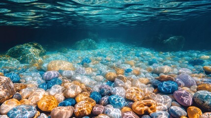 Obraz premium Underwater exploration of colorful pebbles ocean floor nature photography serene environment subaqueous viewpoint