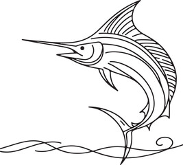 Detailed Line Art of a Marlin Fish