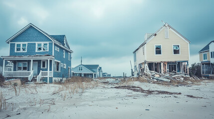 Damaged beachside houses after a hurricane