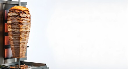 Rotating Shawarma Meat on Spit with White Background