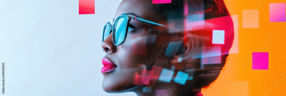 Aufkleber Cyberpunk Gen Z Digital Identity Immersive Mixed Reality Aesthetic with Gradient Chromatic Profile - Futuristic Personal Branding and Tech Innovation Visualization