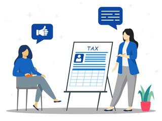 A business woman explaining about tax declaration and tax account to client. 