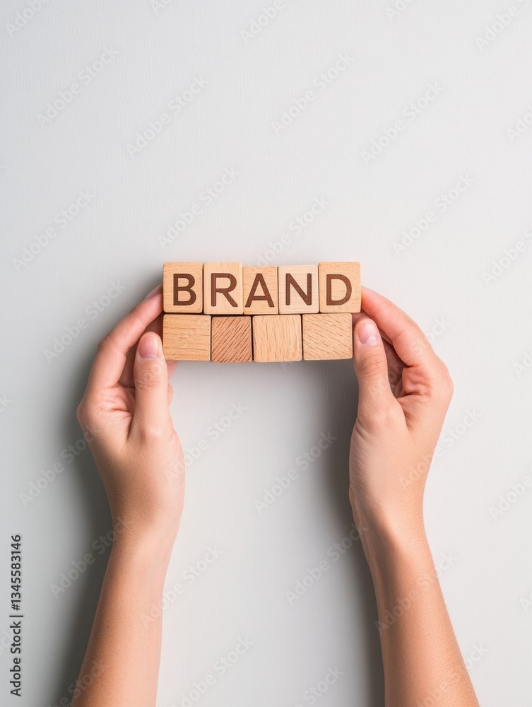 Poster Minimal Digital Branding Concept Interactive Wooden Letter Blocks Visualizing Personal Identity and Strategic Brand Development in Authentic Micro-Moment Composition
