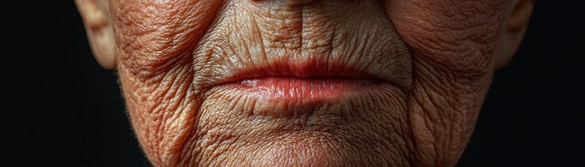 Fototapeta premium Close-Up of Elderly Lips and Skin with Fine Lines and Textures