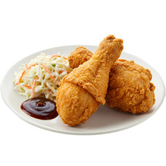 Crispy Fried Chicken & Coleslaw on Transparent  background