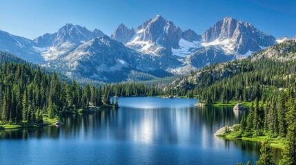 Mountain adventure at crystal lake nature landscape photography serene environment panoramic view