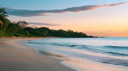 Obraz premium Serene sunset over tropical beach costa rica landscape photography tranquil environment wide angle nature's beauty