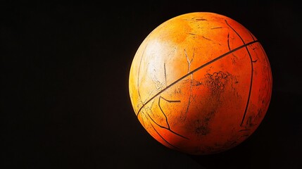 Obraz premium Orange planet, space, dark background, textured surface, science fiction illustration