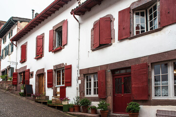 Naklejka premium Architecture and landscape of the town of Saint-Jean-Pied-de-port, in the Basque Country, France